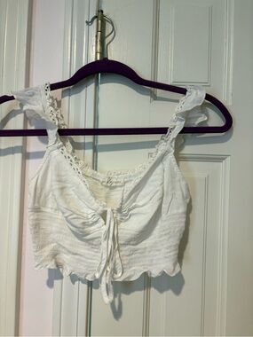 La Hearts White Lace-Trim Drawstring Crop Top